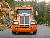 AUT 07 RK0167 01
2001 Kenworth T-600 Orange With Black Front View On Pavement In Mountains