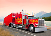 AUT 07 RK0189 01
1999 Peterbilt 379 Red 3/4 Front View On Road By Beach