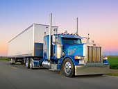 AUT 07 RK0194 01
2006 Peterbilt 379 Blue With Flames 3/4 Front View On Pavement At Dusk