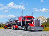 AUT 07 RK0201 01
2011 Peterbilt Red And Black 3/4 Front View On Road By Mountains