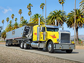 AUT 07 RK0204 01
2009 Peterbilt 389 Yellow With 2012 East Trailer 3/4 Front View On Pavement By Palm Trees