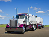 AUT 07 RK0350 01
1987 Peterbilt 359 White And Purple 3/4 Front View On Pavement