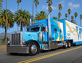 AUT 07 RK0394 01
2000 Peterbilt 379 Blue 3/4 Front View On Road By Palm Trees