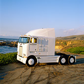 AUT 07 RK0016 04
Peterbilt Semi Truck White 3/4 Front View on Dirt By Water Blue Sky