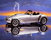 AUT 08 RK0007 04
1999 Panoz AIV Roadster Silver 3/4 Side View On Mylar Floor Lightning Studio