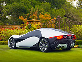 AUT 09 BK0026 01
Alfa Romeo Pandion Concept Black And White 3/4 Rear View On Grass By Gate And Autumn Trees