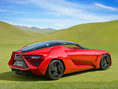 AUT 09 RK1200 01
2009 Stile Bertone Mantide Concept Red 3/4 Rear View On Grass By Hills
