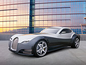AUT 09 RK1204 01
2012 Morgan EvaGT Concept Silver And Black 3/4 Front View On Grass By Building
