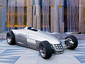 AUT 09 RK1212 01
2010 Cadillac VSR Hot Rod Concept Silver 3/4 Front View On Grass By Trees