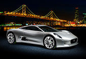 AUT 09 RK1232 01
Jaguar C-X75 Concept Silver 3/4 Front View On Pavement By Bay Bridge At Night