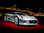 AUT 09 RK1237 01
Jaguar C-X75 Concept Silver 3/4 Front View By Bay Bridge At Night