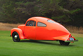 AUT 09 RK1255 01
1937 Airomobile Orange 3/4 Rear View On Grass By Trees