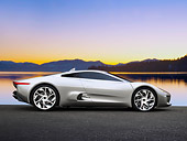 AUT 09 RK1275 01
Jaguar C-X75 Hybrid Concept Silver Profile View On Pavement By Water At Dusk