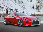 AUT 09 RK1284 01
Lexus LF-LC Concept Red 3/4 Front View On Pavement In Snowy Mountains