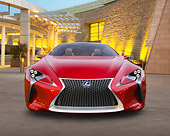 AUT 09 RK1285 01
Lexus LF-LC Concept Red Front View On Pavement By Building At Dusk