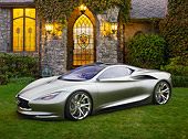 AUT 09 RK1286 01
Infiniti EMERG-E Concept Silver 3/4 Front View On Grass By House