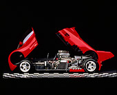 AUT 09 RK0004 05
Red Le 1 Ground Fighter Profile With Engine Exposed On Checkerboard