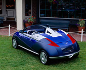 AUT 09 RK0043 05
Dark Blue Ford Saetta Ghia Concept Car Overhead 3/4 Rear View On Grass