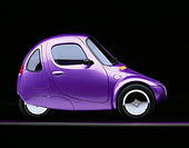AUT 09 RK0212 01
1998 Corbin Sparrow Electric Car Purple Profile On Gray And Purple Lines Studio Background