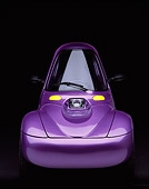 AUT 09 RK0213 06
1998 Corbin Sparrow Electric Car Purple Head On View Parking Lights On Studio Background