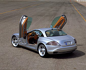 AUT 09 RK0264 02
Mercedes-Benz Vision SLR Silver Overhead 3/4 Rear View Doors Open On Pavement