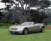 AUT 09 RK0306 02
Cadillac Evoq Convertible Silver Concept Car 3/4 Side View On Grass By Trees