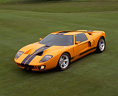 AUT 09 RK0490 03
Ford GT40 Prototype Orange With Black Stripes Overhead Front 3/4 View On Grass