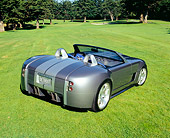AUT 09 RK0723 01
Ford Shelby Cobra Roadster Gray Silver Stripes 3/4 Rear View On Grass