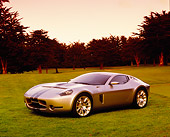 AUT 09 RK0737 04
Ford Shelby GR-1 Silver Gray Stripes 3/4 Front View On Grass By Trees