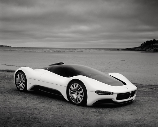 AUT 09 RK0795 03 Maserati Birdcage 75th Anniversary White 3 4 Side View On