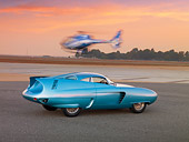 AUT 09 RK0951 01
1954 Alfa Romeo Bertone B.A.T. 7 Teal 3/4 Rear View On Pavement By Helicopter