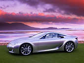 AUT 09 RK1027 01
Lexus LF-A Concept Silver 3/4 Front View On Grass By Water