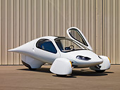 AUT 09 RK1067 01
2008 Aptera Typ-1 Prototype Hybrid Vehicle White Door Open 3/4 Front View On Pavement
