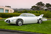 AUT 09 RK1078 01
1956 GM Firebird II White Concept 3/4 Front View On Grass By Shrubs
