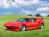 AUT 10 RK0031 01
1971 De Tomaso Pantera Pre-L Red 3/4 Front View On Grass