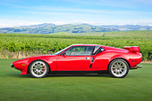 AUT 10 RK0039 01
1974 De Tomaso Pantera Red Profile View On Grass By Vineyard