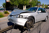 AUT 11 RK0007 01
Close Up Of Crashed Car On Tow Truck