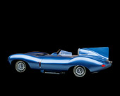 AUT 12 RK0059 05
1955 Jaguar XKD 528 D Type  Roadster Light Blue 3/4 Rear View Studio