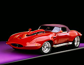 AUT 12 RK0081 06
1967 Jaguar Boss Convertible Red 3/4 Front View On Gray Line Purple Floor Studio
