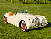 AUT 12 RK0289 01
1954 Jaguar XK120 OTS SE Cream 3/4 Front View On Grass