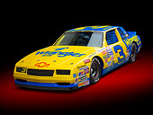 AUT 13 RK0390 01
1987 Chevrolet Monte Carlo Stock Car Blue And Yellow 3/4 Front View In Studio