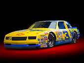 AUT 13 RK0391 01
1987 Chevrolet Monte Carlo Stock Car Blue And Yellow 3/4 Front View In Studio