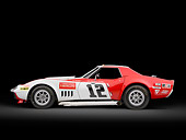 AUT 13 RK0400 01
1968 Owens/Corning Chevrolet Corvette Race Car White & Red 3/4 Rear View In Studio