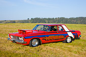 AUT 13 RK0236 01
1963 Plymouth Savoy Super Stock Dragster Red 3/4 Front View In Field