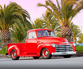 AUT 14 BK0035 01
1951 Chevrolet 3100 Pickup Truck Red 3/4 Front View On Pavement By Marina