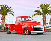 AUT 14 BK0036 01
1951 Chevrolet 3100 Pickup Truck Red 3/4 Front View On Pavement By Marina