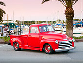 AUT 14 BK0037 01
1951 Chevrolet 3100 Pickup Truck Red 3/4 Front View On Pavement By Marina