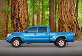 AUT 14 BK0069 01
2011 Toyota Tacoma Double Cab Pickup Truck Blue Profile View On Pavement By Redwood Trees