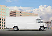 AUT 14 BK0081 01
Delivery Van White Profile View On Pavement By Buildings