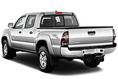 AUT 14 IZ0144 01
2011 Toyota Tacoma PreRunner Off Road Double Cab Silver 3/4 Rear View On White Seamless